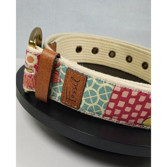 Fossil Leather Belt Woman\'s Boho Festival Patchwork Size Med main image 16